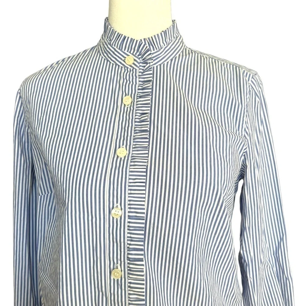 J. CREW Blue & White Striped Ruffle Blouse